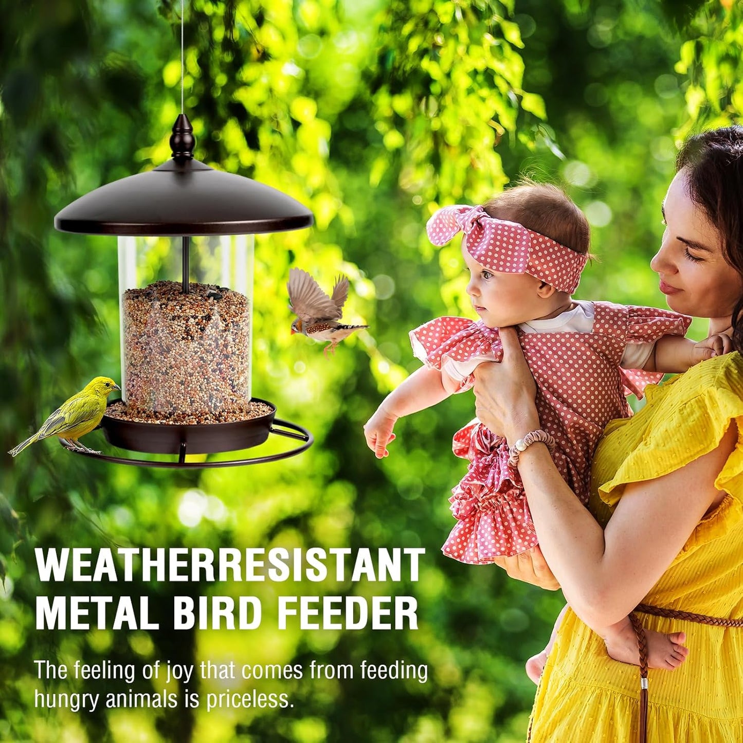 Metal Bird Feeder for Outdoors Hanging,3.0LB Seed Feeder,Easy to Fill & Clean,360°
