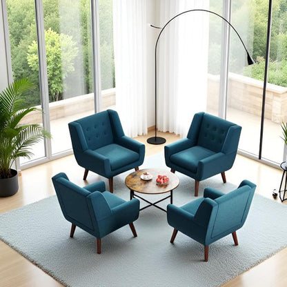 HUIMO Accent Chairs Set of 4, Upholstered Button Tufted Armchair, Linen Fabric Sofa Chairs for