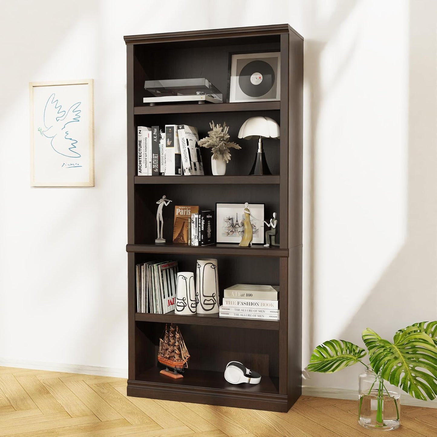 Bookshelf, Open Storage 70 Inch Tall 5 Shelf Bookcase, Floor Standing Bookshelves and Bookcases