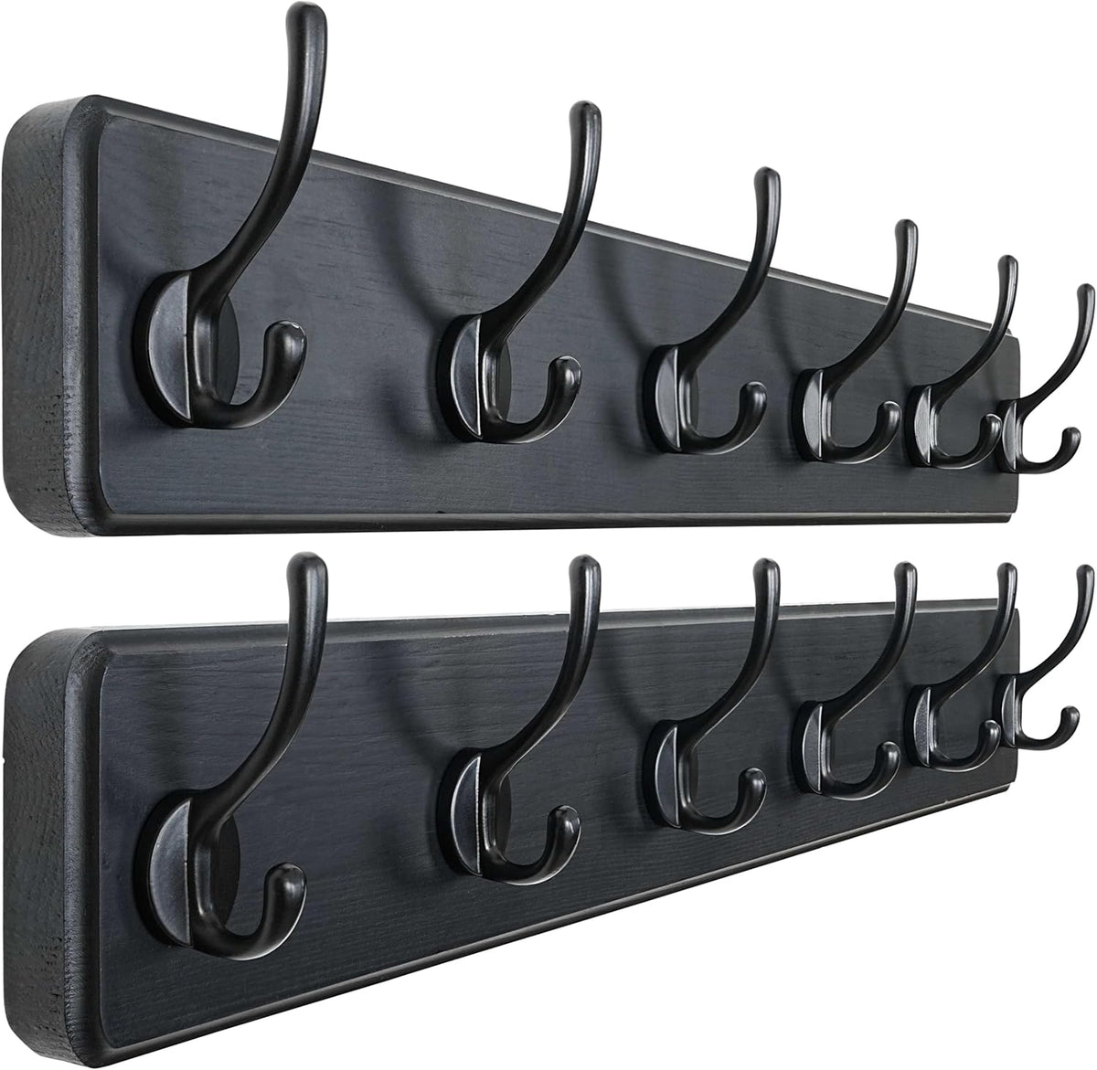 Dseap Wall Mounted Coat Rack: 24" Long, Patented, Heavy-Duty, 6-Double-Hooks Wooden Hanger Rail for