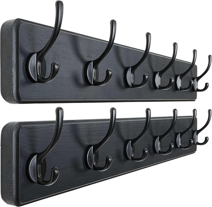 Dseap Wall Mounted Coat Rack: 24" Long, Patented, Heavy-Duty, 6-Double-Hooks Wooden Hanger Rail for