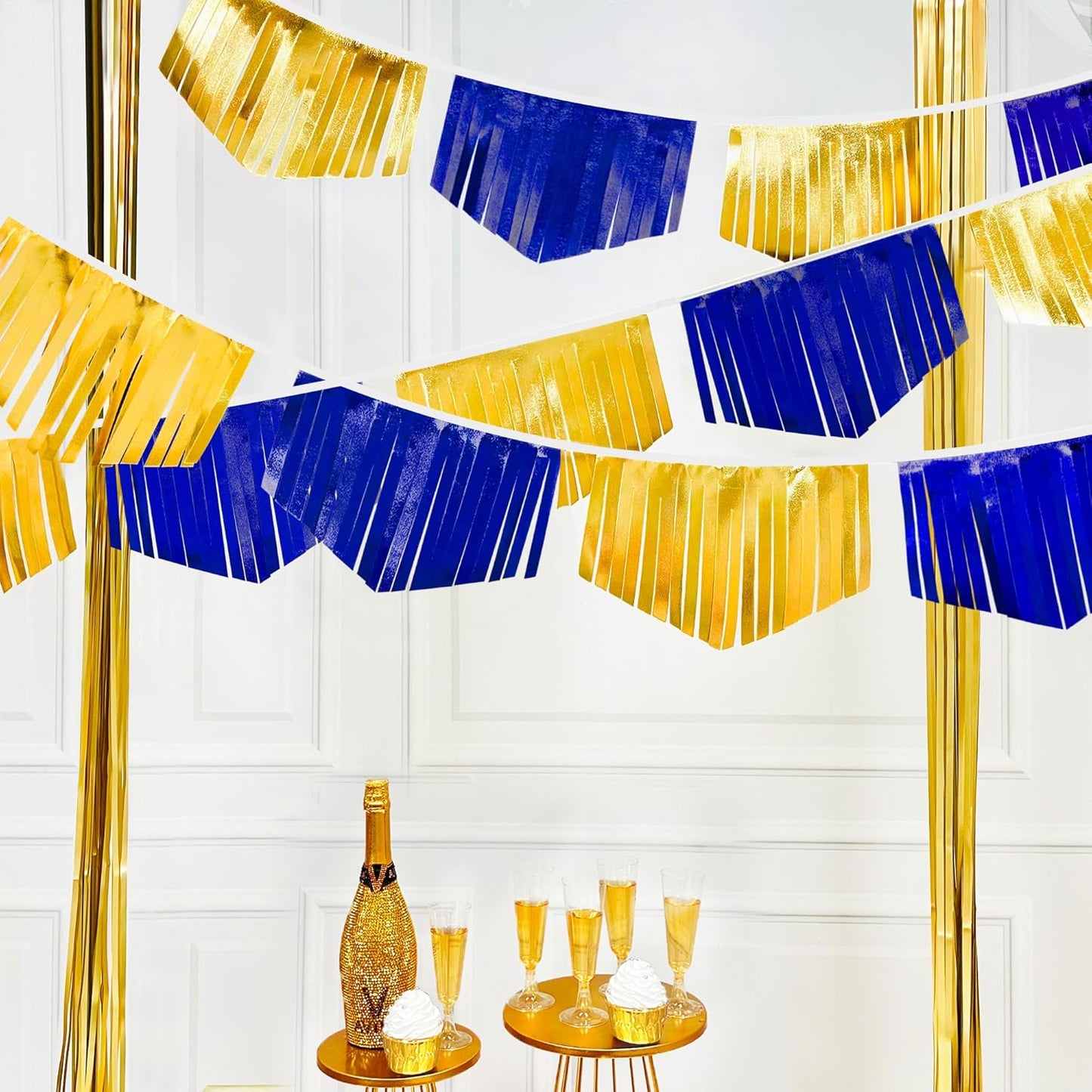 Royal Blue Gold Tassel Banner Metallic Fabric Pennant Bunting Flag for Graduation Retirement
