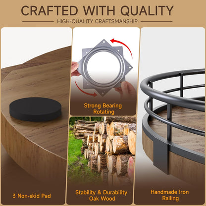 Farmhouse Oak 9" Lazy Susan Turntable Organizer for Cabinet, Round Wooden Lazy Susan Organization