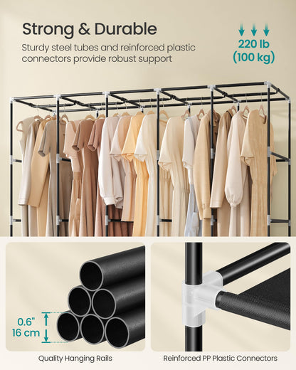 SONGMICS Portable Closet, Wardrobe Closet Organizer with Cover, 5 Hanging Rods and Shelves, 4 Side