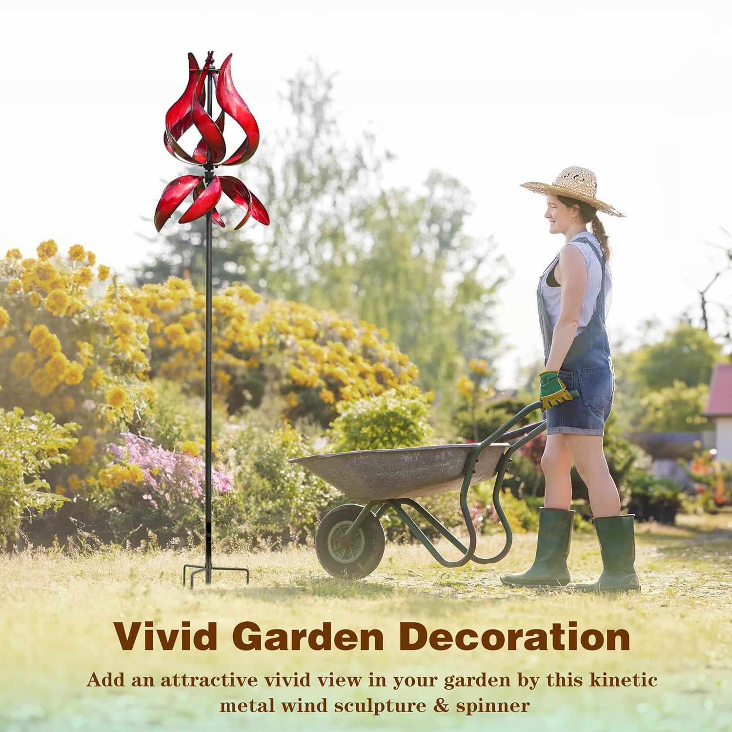 Large Garden Wind Spinner - Tulip Outdoor Yard Wind Sculptures & Spinners, Garden Decor Gift Ideas