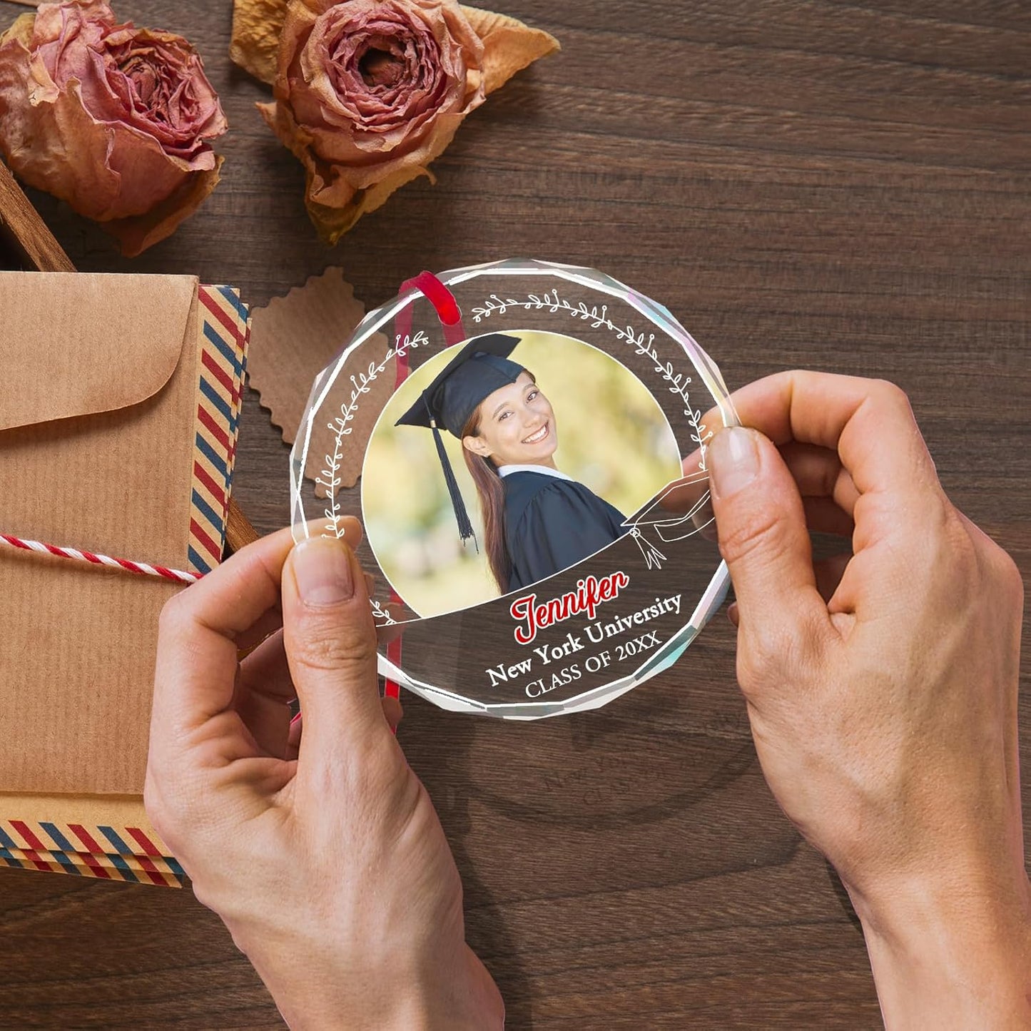 Personalized Graduate Glass Christmas Ornament 2025, Picture Graduation Ornament Gift for Congrats