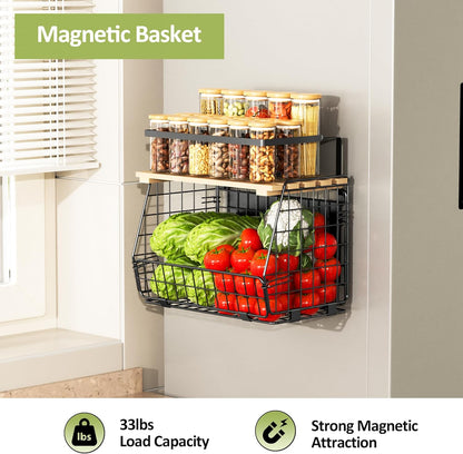 Magnetic Shelf for Fridge: Fruit Potato and Onion Storage Bin - Magnetic Spice Rack for