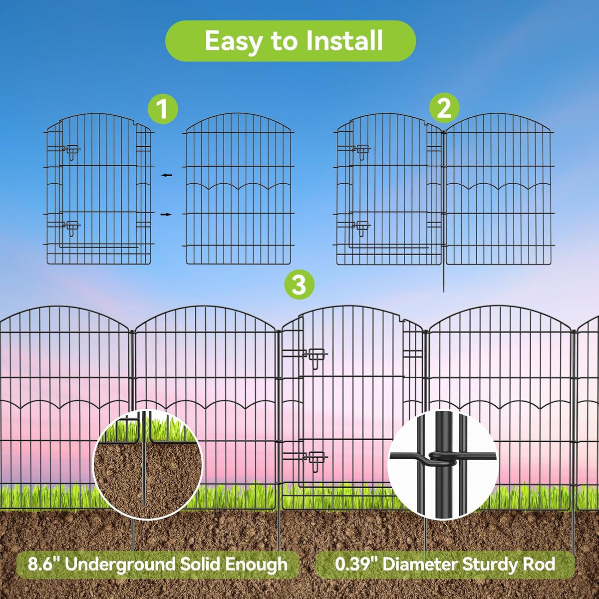 Decorative Garden Fence 6 Panels 14.8ft(L)×38in(H) No Dig Animal Barrier Fencing with 5 Panels + 1