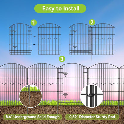Decorative Garden Fence 6 Panels 14.8ft(L)×38in(H) No Dig Animal Barrier Fencing with 5 Panels + 1