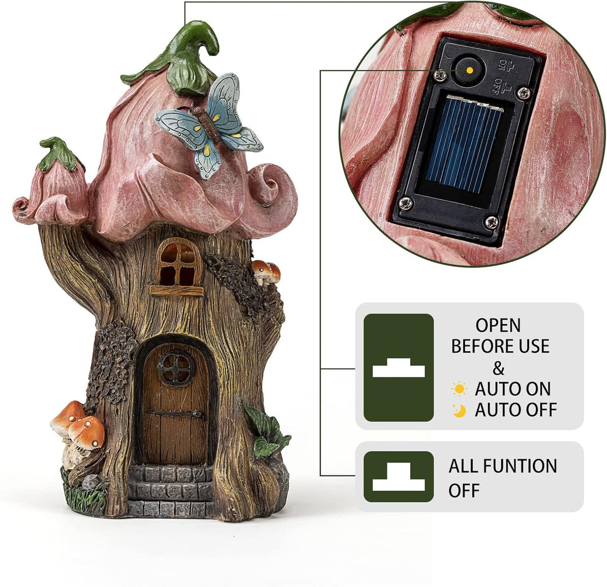 Fairy Garden Accessories Outdoor Statues, Mushroom House Decor,Large Gnome Solar Powered Lights