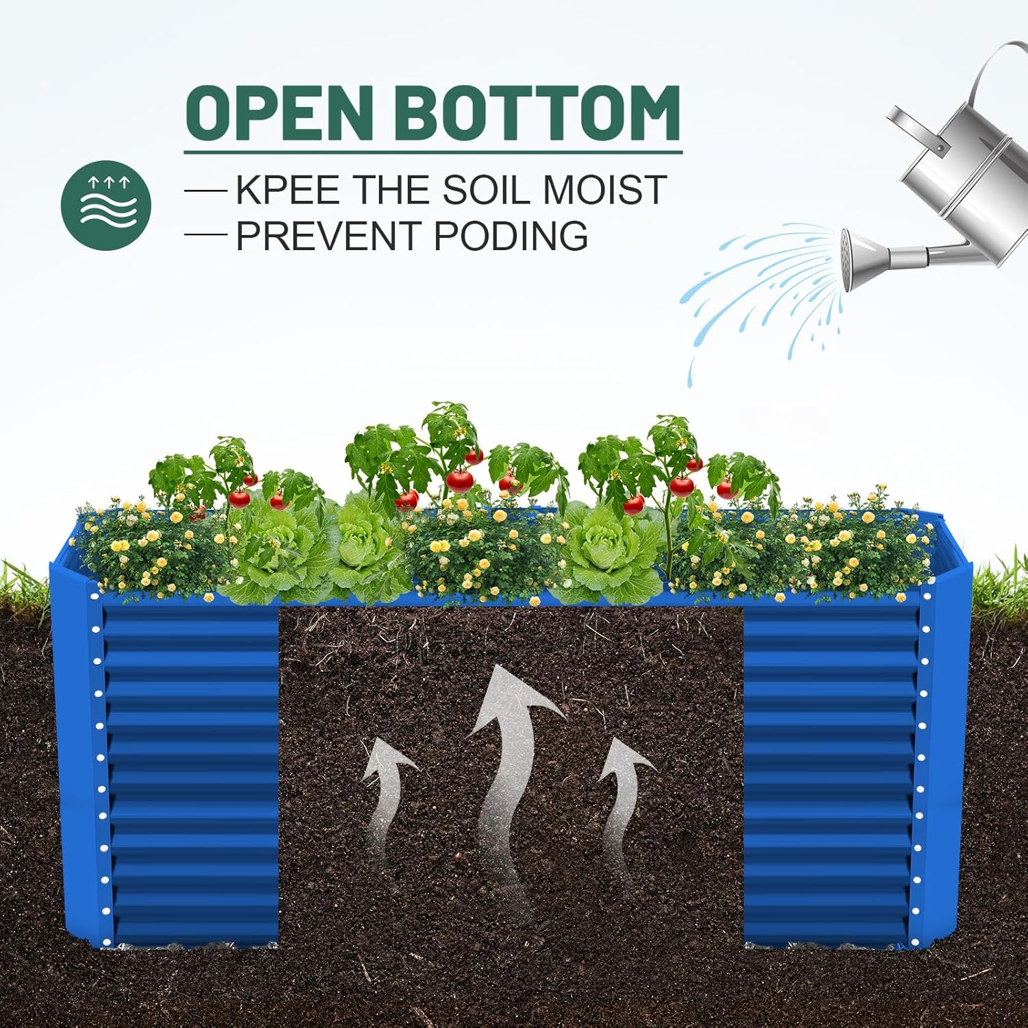 Land Guard 8x4x3ft Rectangular Galvanized Raised Garden Beds, Large-Capacity Metal Planter Box