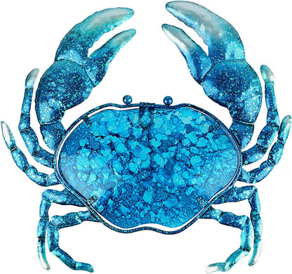 John's Studio Crab Wall Decor Outdoor Metal Bathroom Hanging Art Glass Blue Ocean Theme Decorations