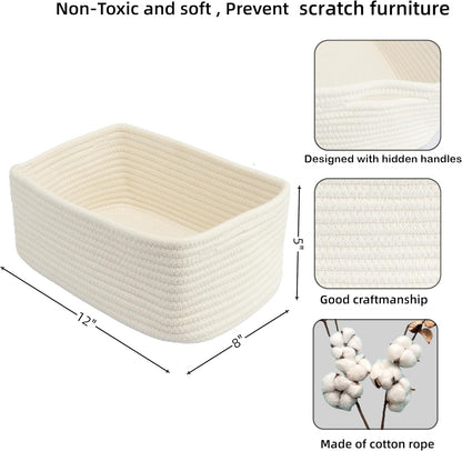 Small Woven Storage Baskets 12“X8”X5“ Decorative Rope Bins for Organizing Shelves, Closets, and