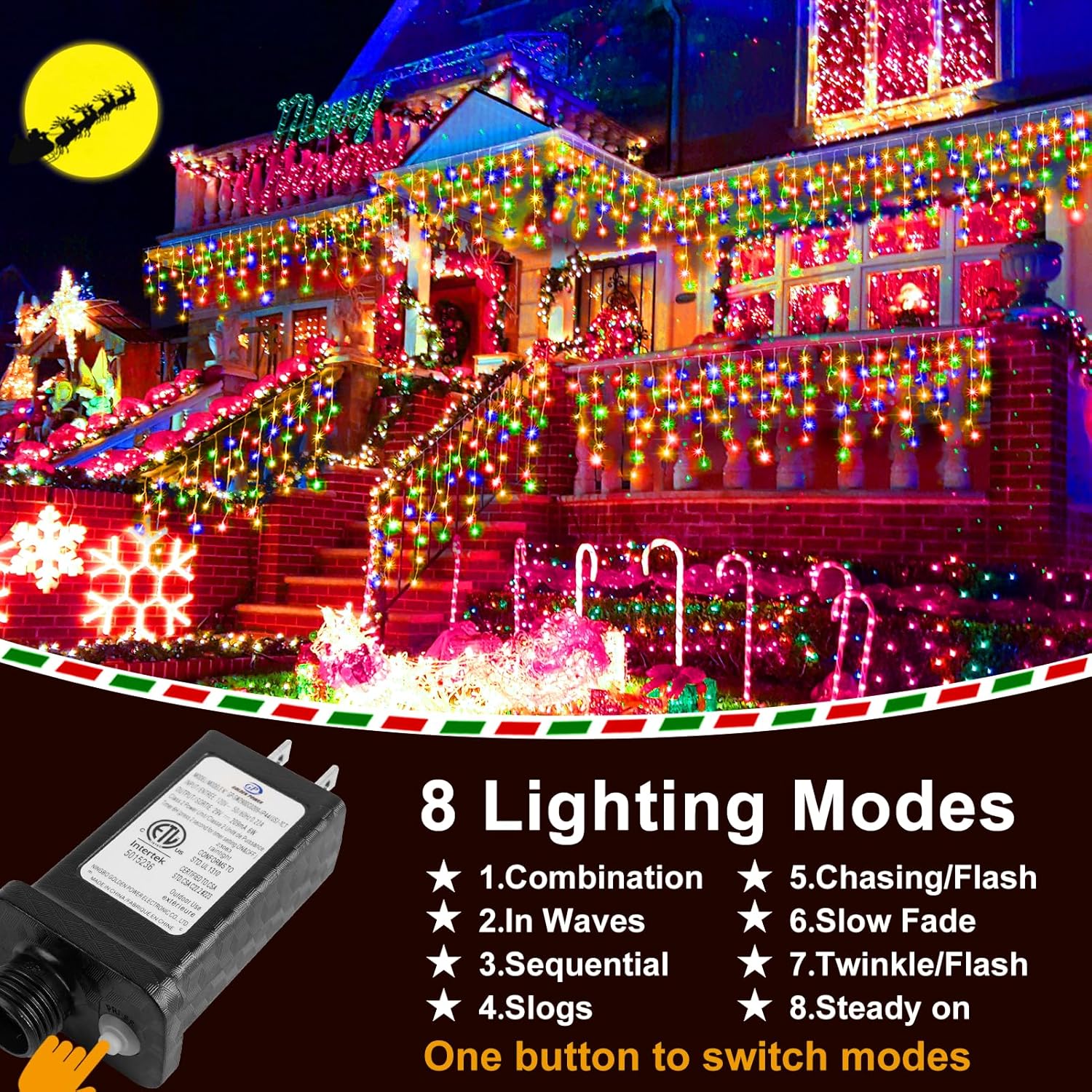 KNONEW 99ft 1216 LED Christmas Lights Outdoor 8 Modes Curtain Fairy String Light with 228 Drops