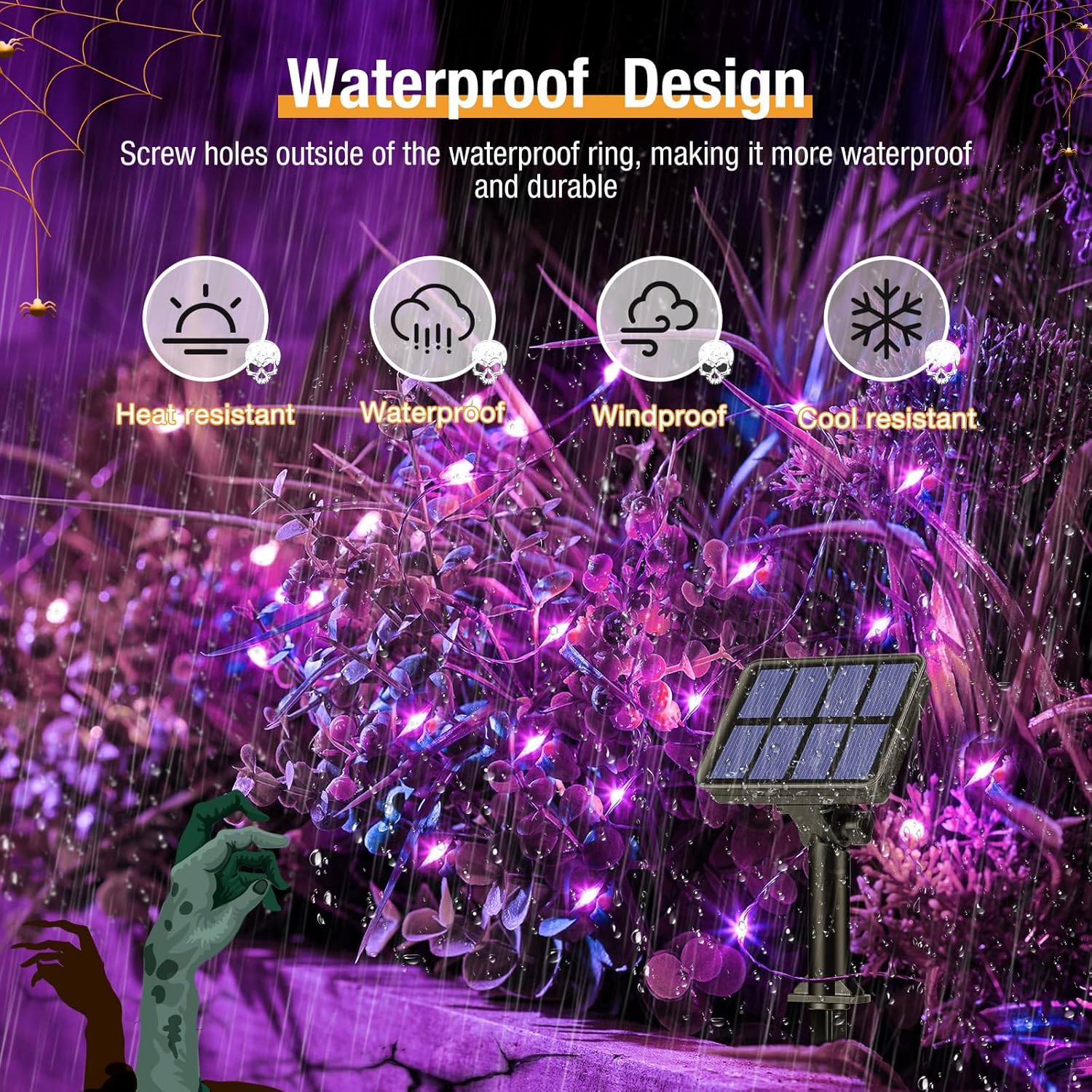 4 Pack Solar String Lights Outdoor - 320LED 132FT Halloween Solar Fairy Lights Outside Waterproof