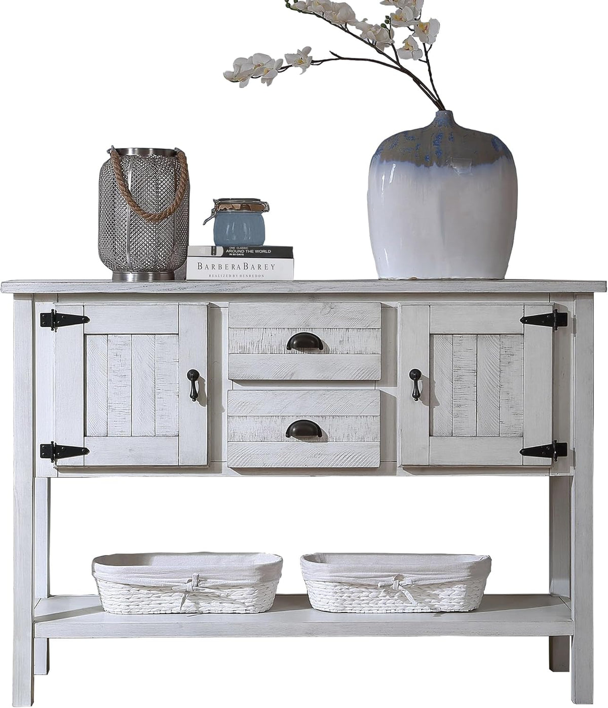 Solid Wood Farmhouse Console Table,Sofa Table with Storage Drawers and Shelves,Entryway Table for