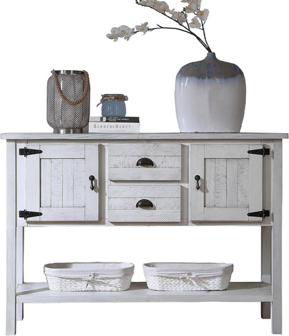 Solid Wood Farmhouse Console Table,Sofa Table with Storage Drawers and Shelves,Entryway Table for