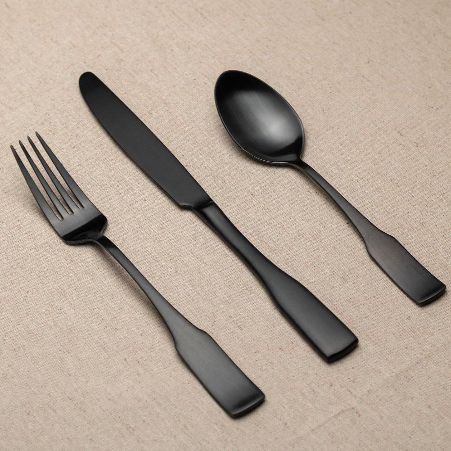 Alata Kate Black Satin 40-Piece Silverware Set, Service for 8, Stainless Steel Flatware Set, Matte