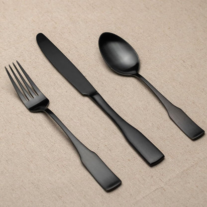 Alata Kate Black Satin 40-Piece Silverware Set, Service for 8, Stainless Steel Flatware Set, Matte