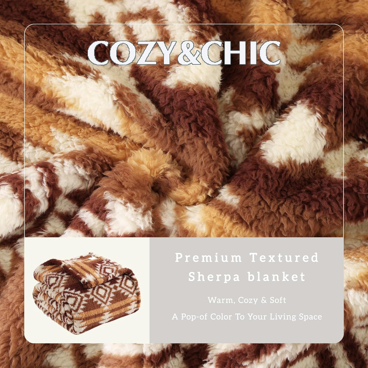 CASAAGUSTO Boho Sherpa Blanket, Aztec Twin Blanket,Ultra Soft, Warm, Cozy, Plush, Thick Fleece