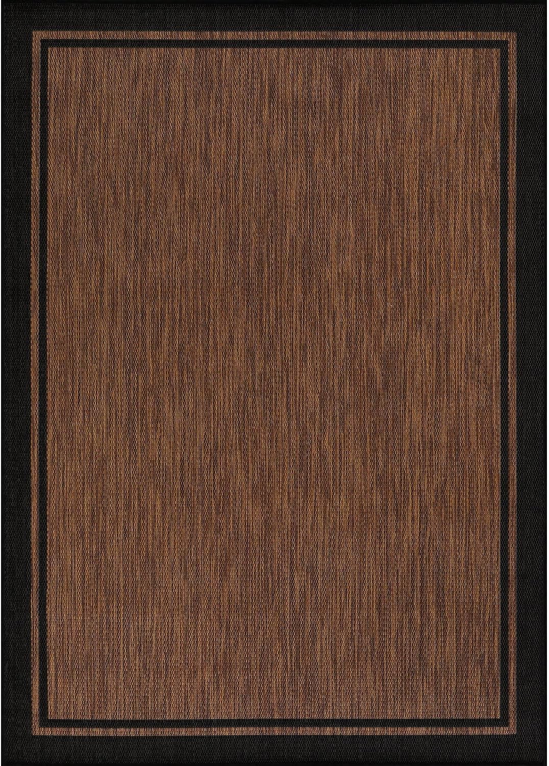 CAMILSON Indoor Outdoor Rug, 6x9 Bordered Nut Brown Black Modern Area Rugs for Indoor and Outdoor