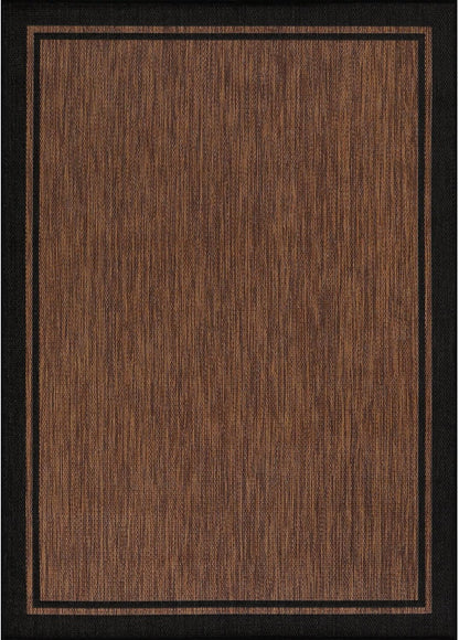 CAMILSON Indoor Outdoor Rug, 6x9 Bordered Nut Brown Black Modern Area Rugs for Indoor and Outdoor