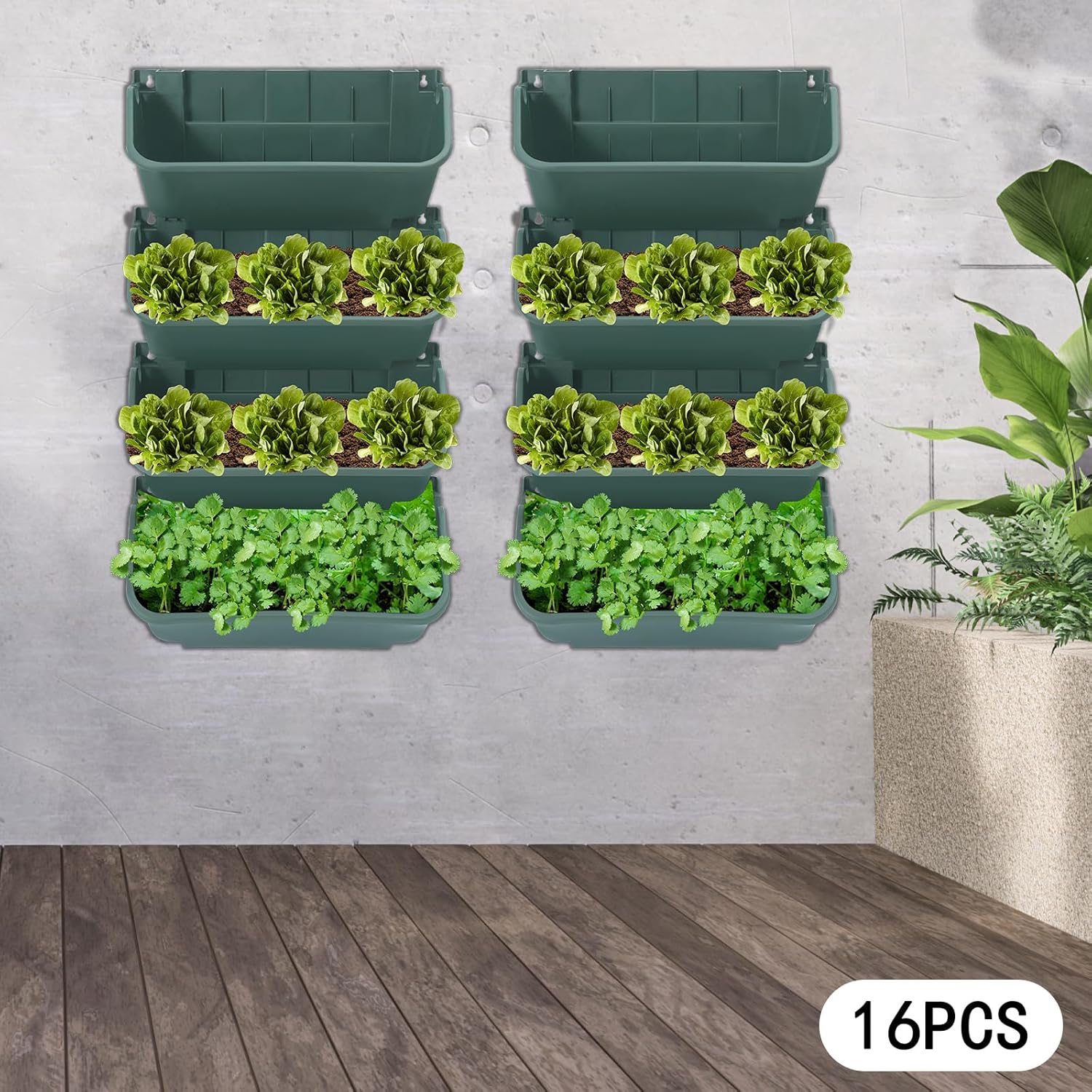 16Pcs Vertical Wall Planter, 13 inch Wall Mounted Garden Planters, Plastic Wall Hanging Planter