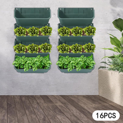 16Pcs Vertical Wall Planter, 13 inch Wall Mounted Garden Planters, Plastic Wall Hanging Planter
