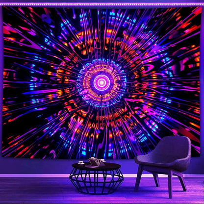 PSYHILAR Blacklight Mandala Tapestry for Bedroom, Psychedelic Black Light Posters for Adults and