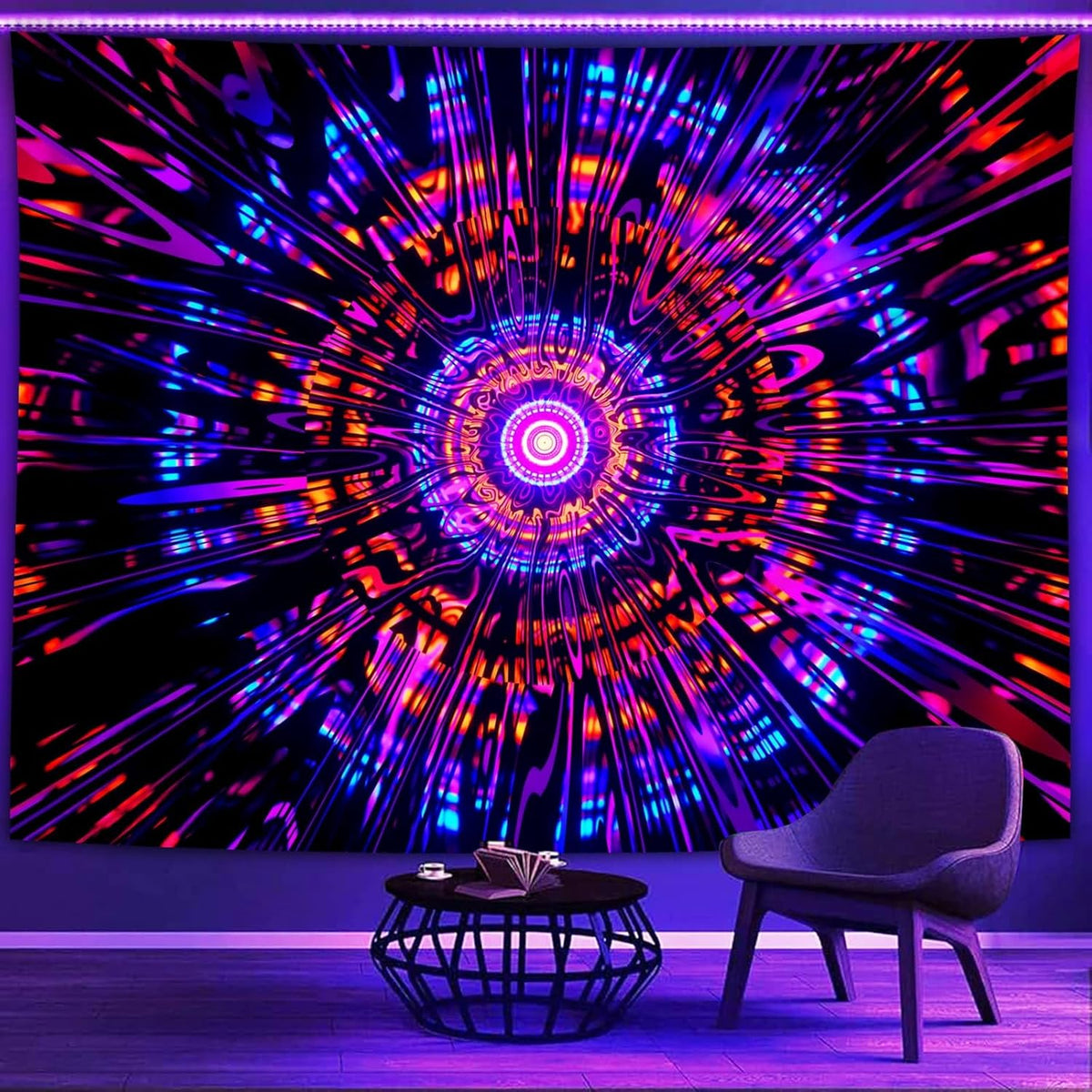 PSYHILAR Blacklight Mandala Tapestry for Bedroom, Psychedelic Black Light Posters for Adults and