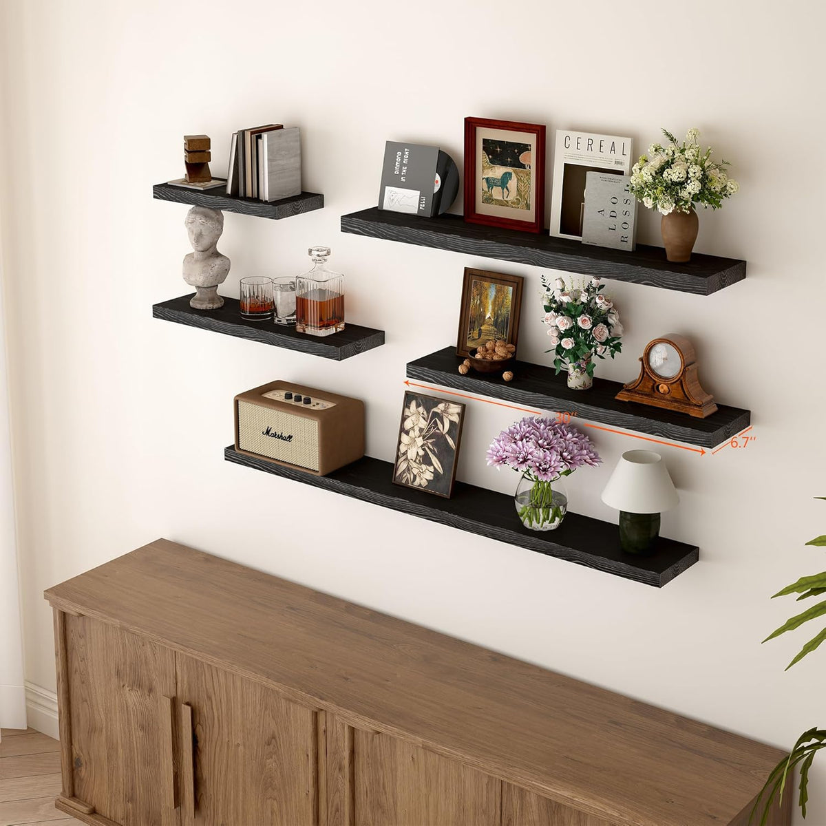 BGMG Wood Floating Shelves for Wall 30 inch Set of 2,Black Floating Shelves,Solid Wood Wall Mount