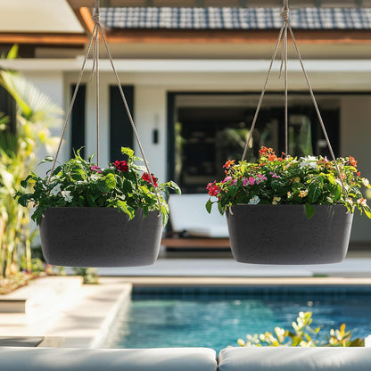 La Jolie Maison Large Hanging Planters - 12 Inch Outdoor Flower Pots, Hanging Garden Planters Set