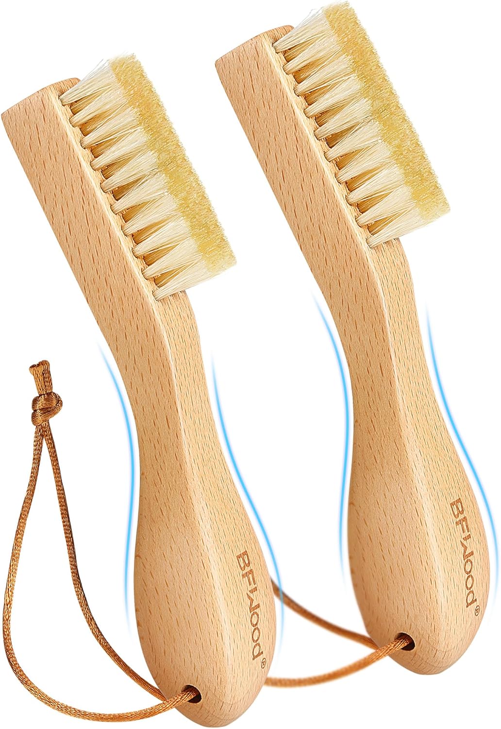 BFWood 2PCS Laundry Stain Brush - Natural Soft Boar Bristles, Removes Tough Stains from Delicate