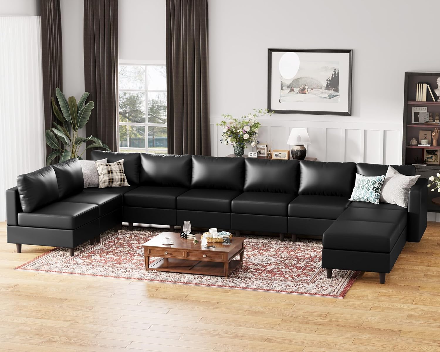 Oversized 172.5" Faux Leather Modular Sectional Sofa, Modern Large 10 Seater U Shaped Couch with