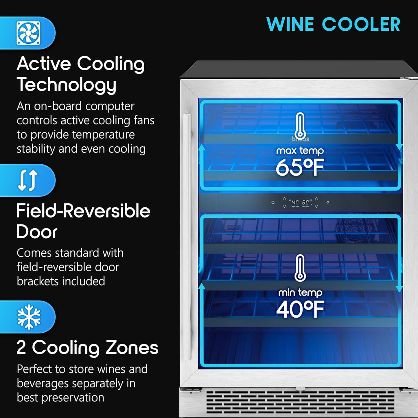 Zephyr BWN24C02AG Brisas 24 Inch Wide 46 Bottle Capacity Built-In or Freestanding Wine Cooler with