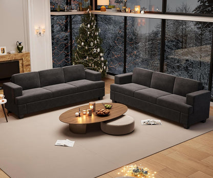 2 Piece Set Comfy Sofa Couch, 2 3-Seater Sofa with Deep Seats, Modern Sleeper Couch for Living