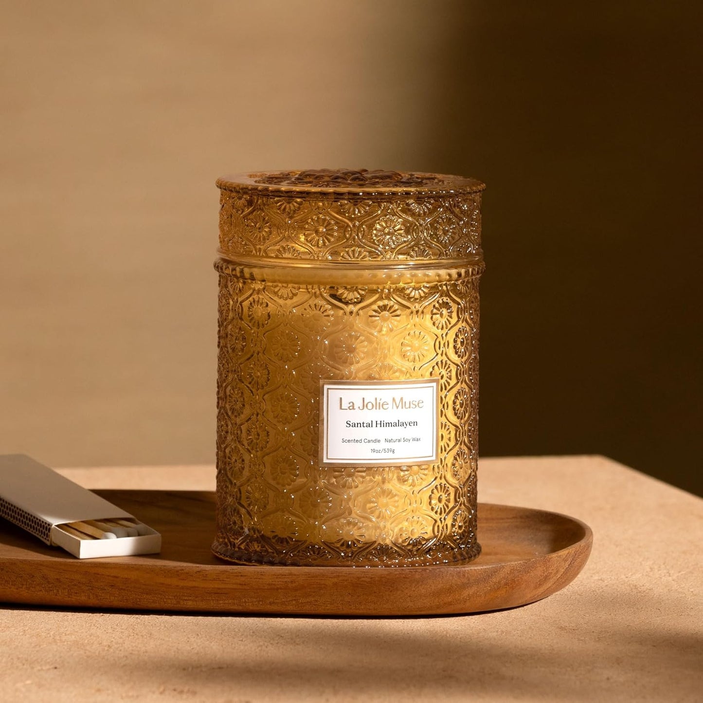 LA JOLIE MUSE Santal Himalayen Candle - Sandalwood, Fig & Amber |19 oz Large Wooden Wick Candle |