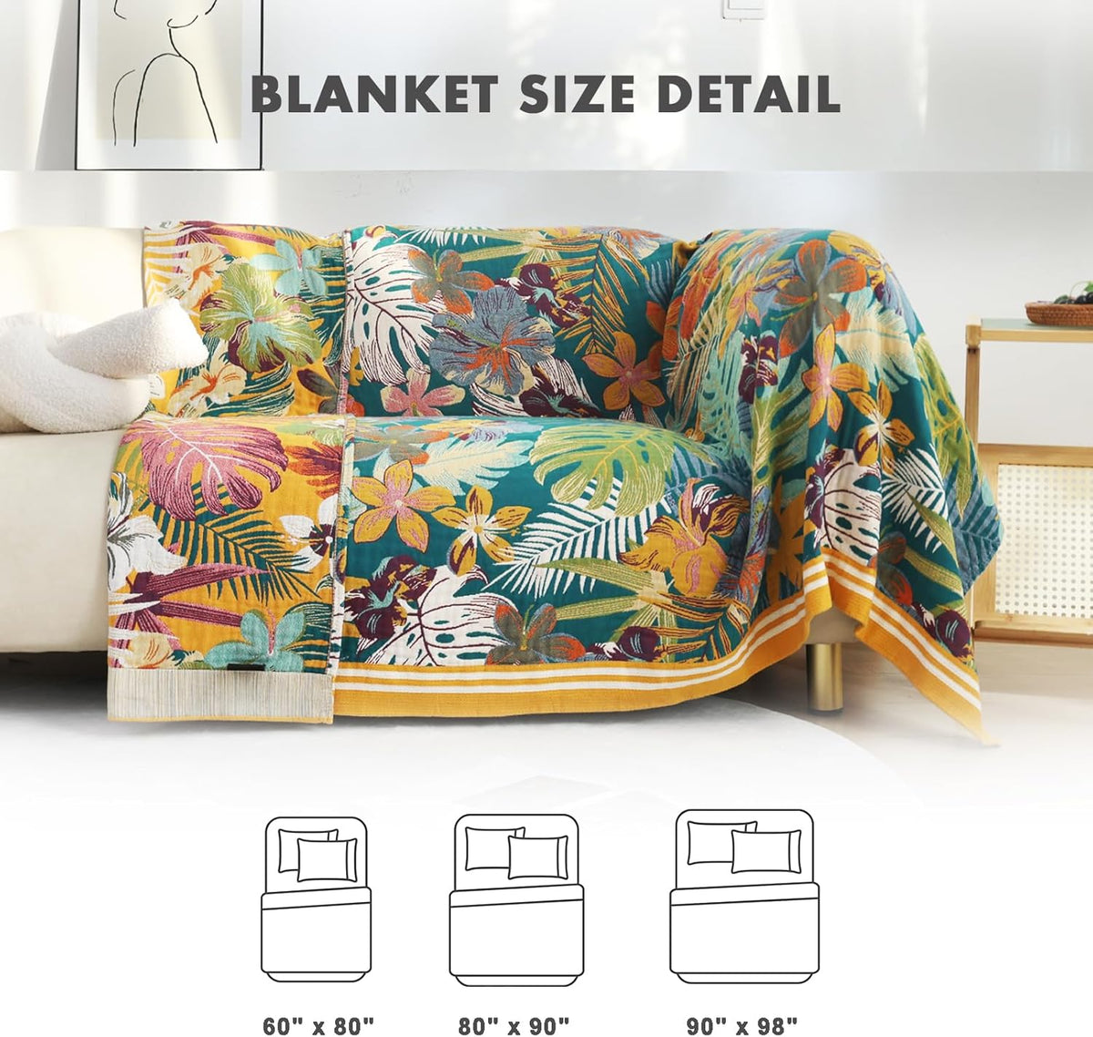 MSGKV Boho Throw Blanket for Couch and Sofa Cotton Blankets for Living Room Bedroom Reversable