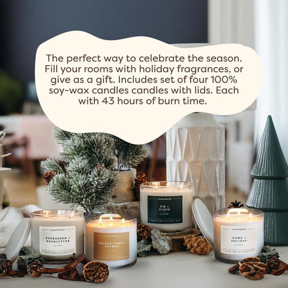 Calyan Wax Co. Holiday Scented Candle Set, Holiday Bundle of 4 Scented Candles, Bulk 3 Wick