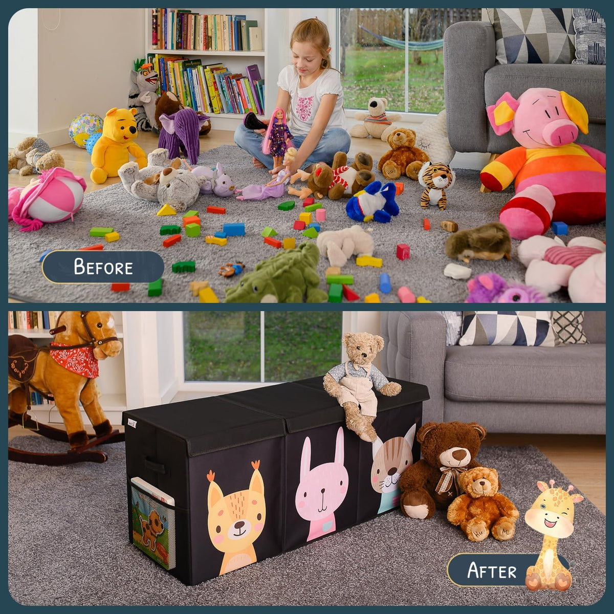 Extra Large Toy Storage Organizer with Lid - Sturdy, Collapsible Toy Chest Storage Box with Cute