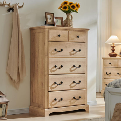 T4TREAM 6 Drawers Dresser Chests for Bedroom, 48" Tall Rustic Chset of Drawers, Wood Dressers