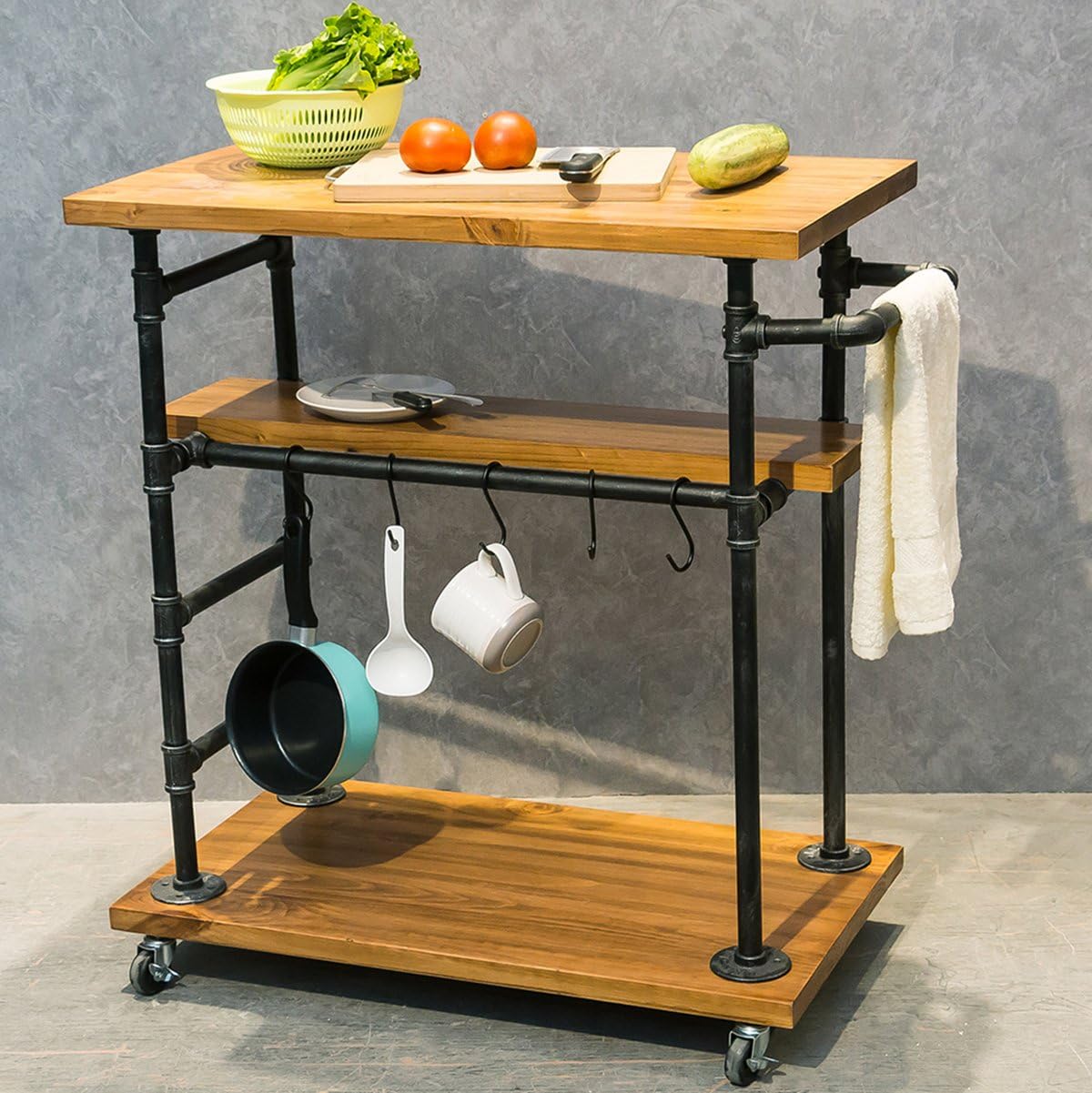 Industrial Portable Kitchen Island on Wheels,Bar Carts for the Home Wine Bar Beverage Coffee