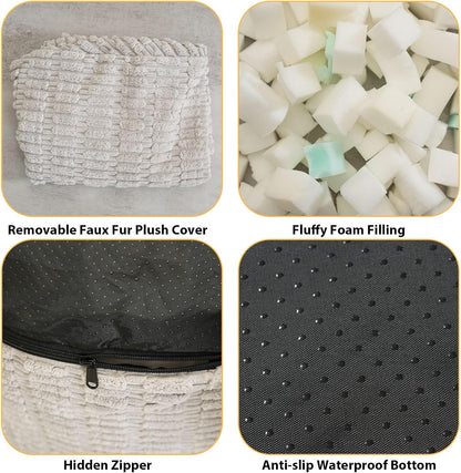 Round Stuffed Pouf Ottoman for Foot Rest, Storage Ottoman Pouf Foot Stool Cushion, Faux Fur Poufs