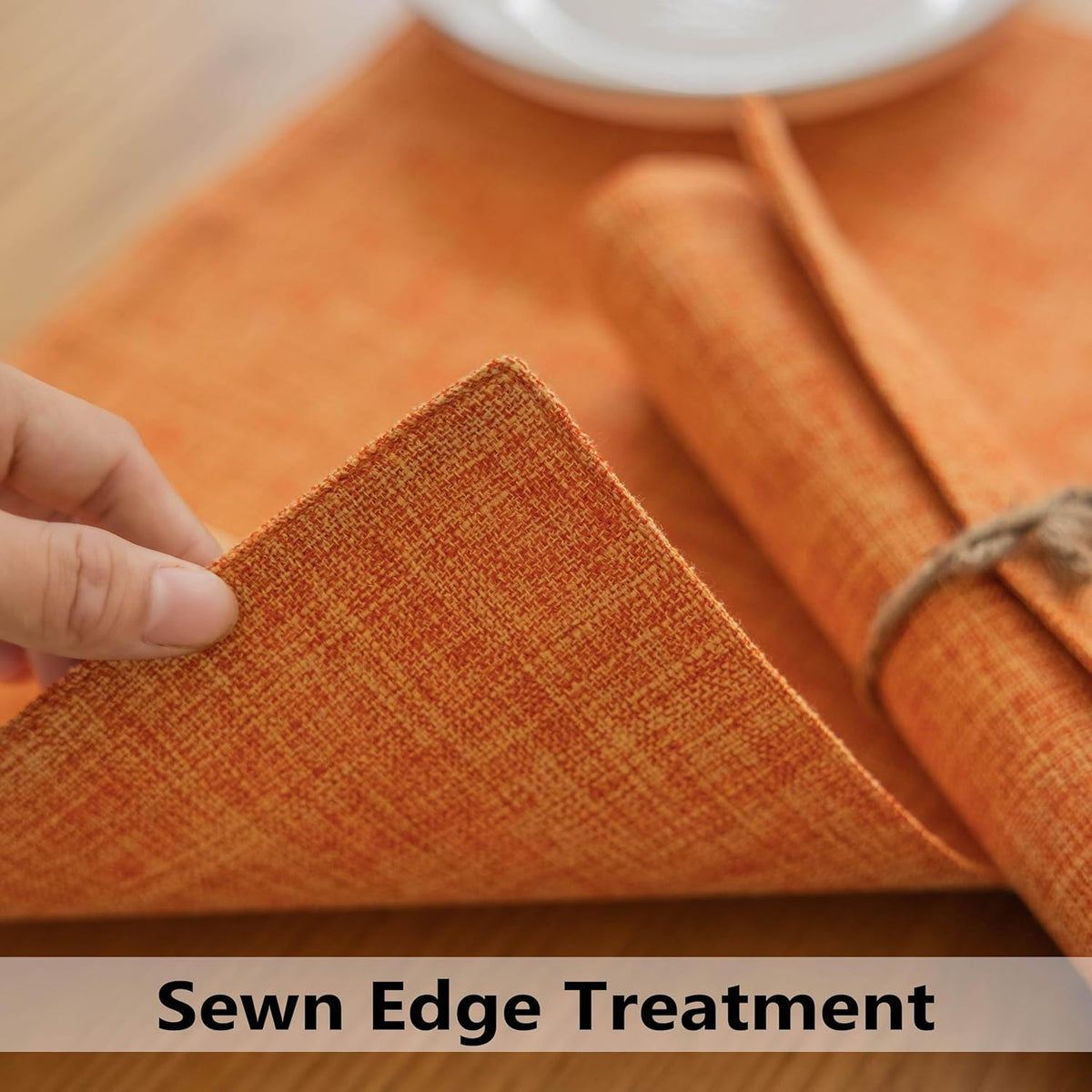 Demetex Orange Placemats Set of 6 Fall Linen Place Mats Modern Washable Table Plate Mats for