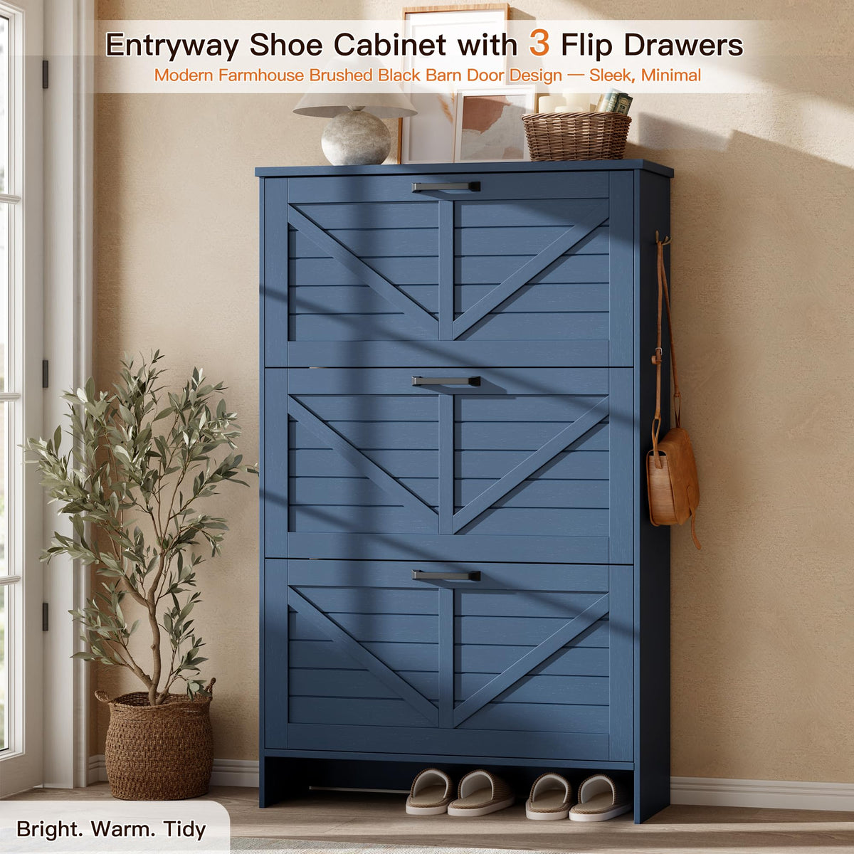 Nicetree Shoe Cabinet for Entryway, 3 Flip Drawers Shoe Storage Cabinet with 3-Tier Adjustable