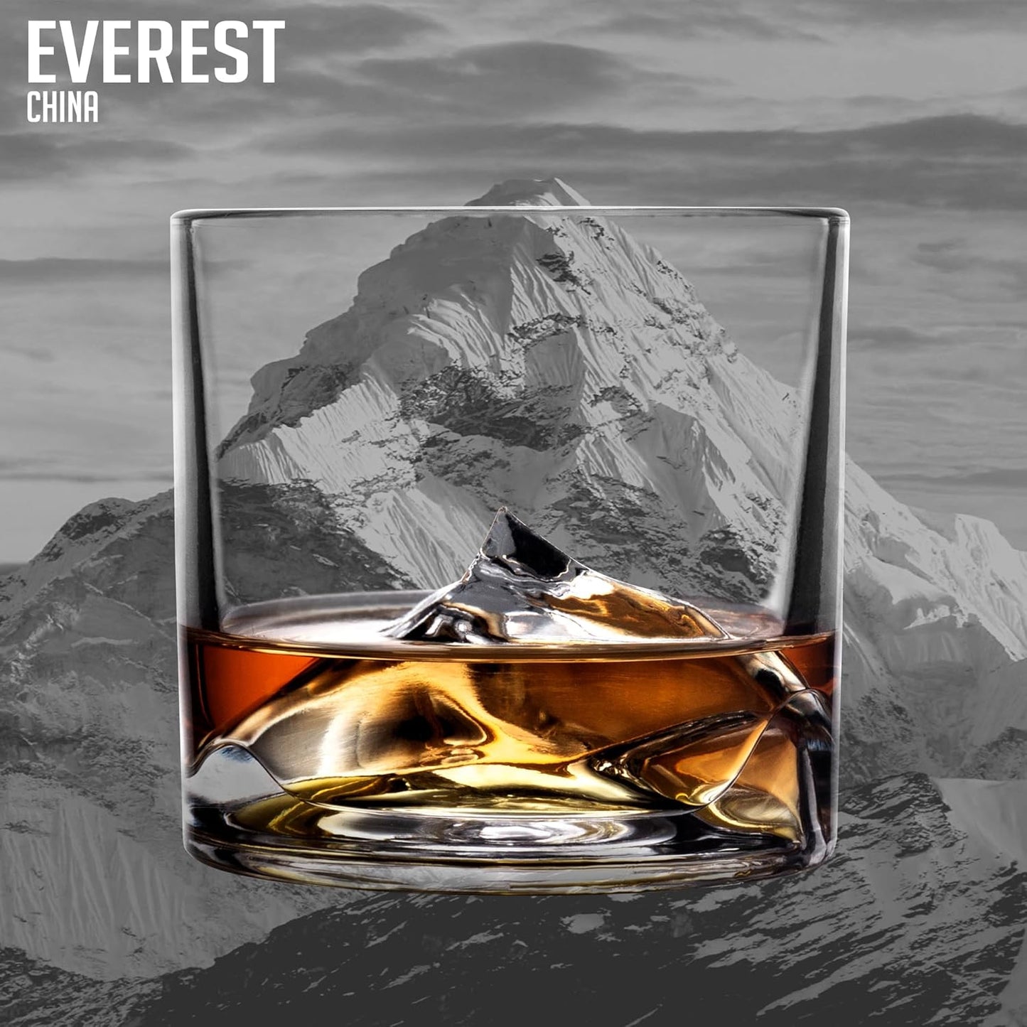 Mount Everest Heavy Crystal Whiskey Glasses Gift Set of 2, Thick Freezable Bourbon Glass 1lb Each