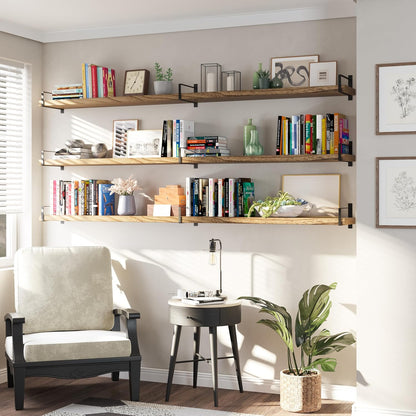 Wallniture Toledo 84 inch Floating Shelf with Heavy Duty Bookend Brackets, Wooden Shelves for Wall