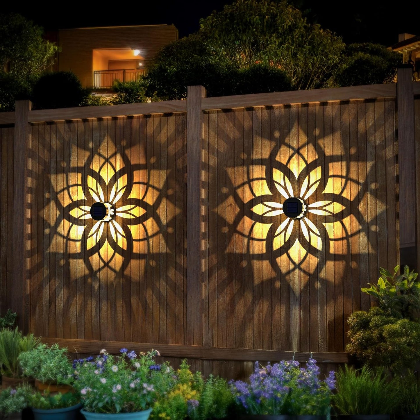 4 Pack Solar Fence Lights Metal Solar Powered Outdoor Wall Deck Step Lights Mandala Theme