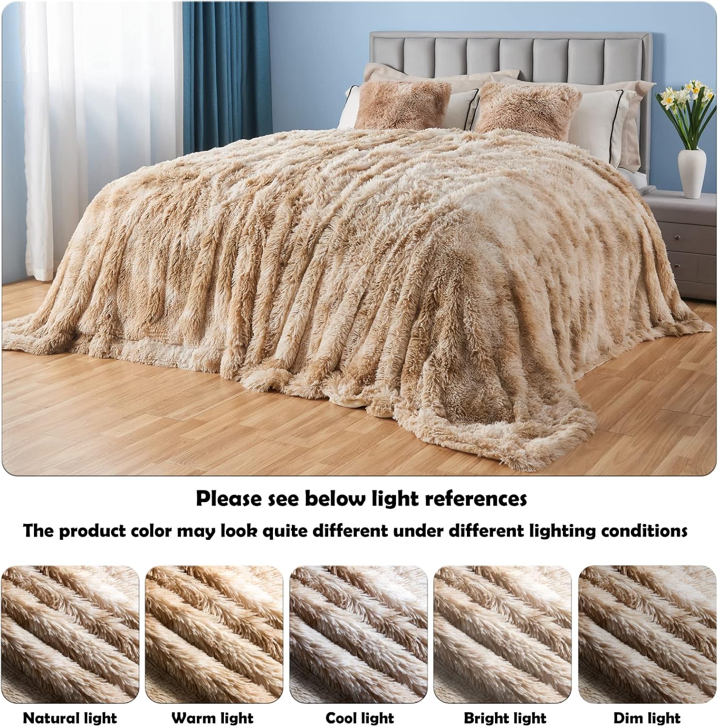 GONAAP Fuzzy Faux Fur Throw Blanket Queen Size Tie-dye Beige Super Soft Cozy Plush Fuzzy Shaggy