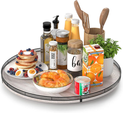 21" Lazy Susan Wood Turntable Organizer for Kitchen Decor, Farmhouse Round Wooden Lazy Susan